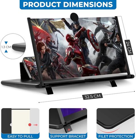 16" Screen Magnifier for Cell Phone - 3D Mobile Phone Screen Magnifier Foldable Projector Screen Enlarger with Phone Stand for Movie Video, Portable HD Screen Amplifier Compatible with All Smartphone in Saudi Arabia