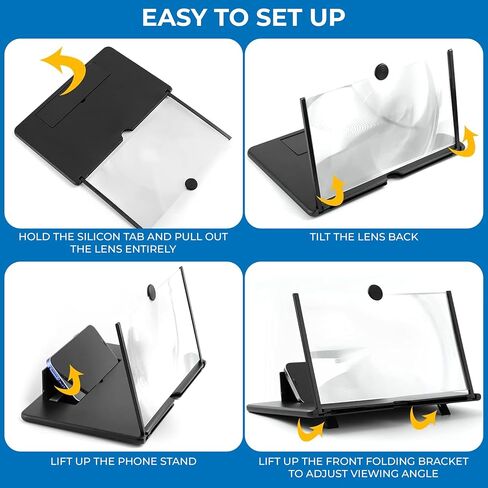 16" Screen Magnifier for Cell Phone - 3D Mobile Phone Screen Magnifier Foldable Projector Screen Enlarger with Phone Stand for Movie Video, Portable HD Screen Amplifier Compatible with All Smartphone in Saudi Arabia