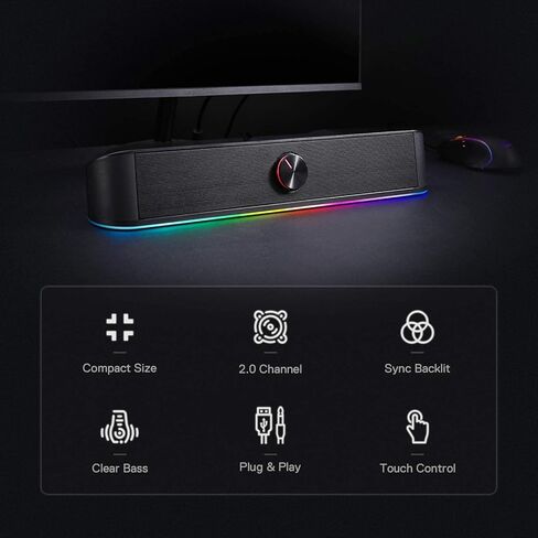 Redragon GS560 RGB Desktop Soundbar, 2.0 Channel Computer Speaker with Dynamic RGB Audio-Light Sync/Display w/Volume Knob, USB Powered w/ 3.5mm Cable, Pink in Kuwait