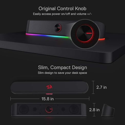 Redragon GS560 RGB Desktop Soundbar, 2.0 Channel Computer Speaker with Dynamic RGB Audio-Light Sync/Display w/Volume Knob, USB Powered w/ 3.5mm Cable, Pink in Kuwait