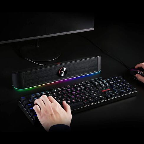 Redragon GS560 RGB Desktop Soundbar, 2.0 Channel Computer Speaker with Dynamic RGB Audio-Light Sync/Display w/Volume Knob, USB Powered w/ 3.5mm Cable, Pink in Kuwait
