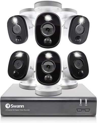 Swann Home DVR Security Camera System with 1TB HDD, 8 Channel 6 Camera, 1080p Video, Indoor or Outdoor Wired Surveillance CCTV, Color Night Vision, Heat Motion Detection, LED Lights, 845806 in Saudi Arabia