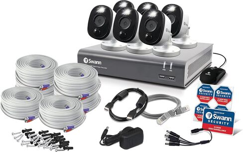 Swann Home DVR Security Camera System with 1TB HDD, 8 Channel 6 Camera, 1080p Video, Indoor or Outdoor Wired Surveillance CCTV, Color Night Vision, Heat Motion Detection, LED Lights, 845806 in Saudi Arabia