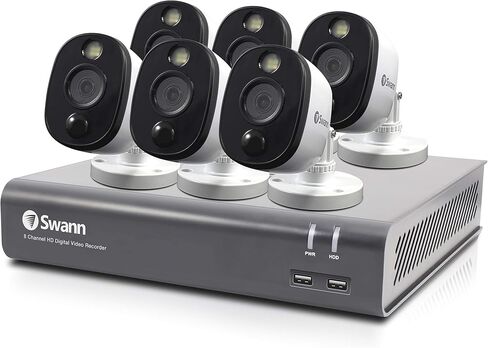 Swann Home DVR Security Camera System with 1TB HDD, 8 Channel 6 Camera, 1080p Video, Indoor or Outdoor Wired Surveillance CCTV, Color Night Vision, Heat Motion Detection, LED Lights, 845806 in Saudi Arabia