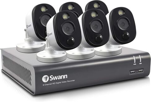 Swann Home DVR Security Camera System with 1TB HDD, 8 Channel 6 Camera, 1080p Video, Indoor or Outdoor Wired Surveillance CCTV, Color Night Vision, Heat Motion Detection, LED Lights, 845806 in Saudi Arabia