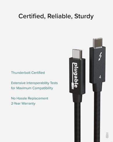 كابل Thunderbolt 4 قابل للتوصيل [معتمد من Thunderbolt] كابل USB4 بطول 6.6 قدم مع شحن 100 وات، شاشة مفردة 8K أو مزدوجة 4K، نقل بيانات بسرعة 40 جيجابت في الثانية، متوافق مع Thunderbolt، USB4، USB-C - بدون سائق in Kuwait
