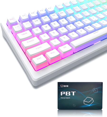 XVX Pudding Keycaps, PBT Keycaps 165 Keys Set Custom Keycap Set, Shine Through Keycaps OEM Profile, Universal Compatiability for 100%, 75%, 65%, 60% Keyboard - White in Saudi Arabia