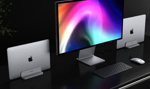 Aluminum Laptop Vertical Stand Organizer, Sturdy Laptop Computer Holder Desktop Stand Compatible with New Retina Apple MacBook Pro/Air, Mac Mini and iPad Pro - Black in Kuwait