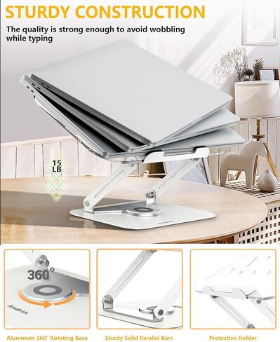 Laptop Computer Stand Adjustable Height-Tablet Holder for Desk-Foldable Riser Folding Mount for Notebook iMac MacBook Air Pro,Dell XPS, HP (10-17.3"),Aluminum-Silver in Kuwait