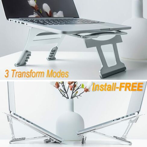 Laptop Stand, 9 Angles, 3 Folding Modes in 1. Portable Ergonomic Angled Laptop Aluminum Stand. Adjustable Height Laptop Holder with Slide-Proof Silicone for Laptop 10''~15.6'' (Rose Pink) in Saudi Arabia