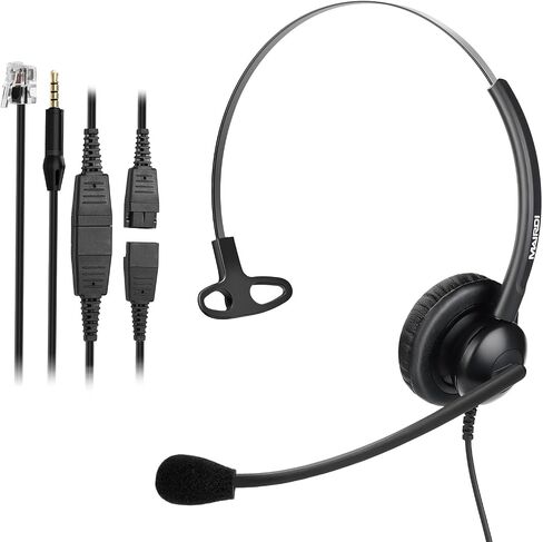 MAIRDI Telephone Headset with Microphone Noise Canceling, Binaural Call Center Office Headphone with RJ9 Jack & 3.5mm Connector for Landline Phone Cell Phone PC Laptop, Work for Polycom Avaya Nortel in Saudi Arabia