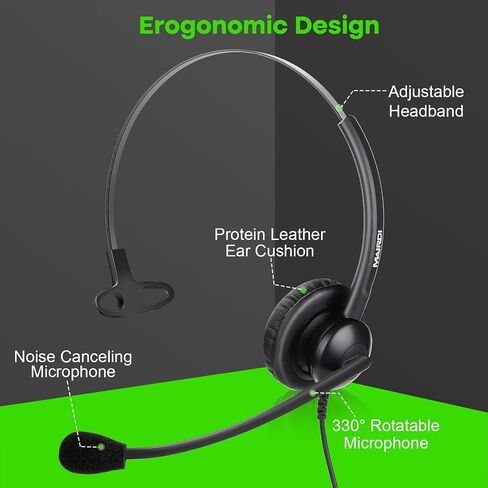 MAIRDI Telephone Headset with Microphone Noise Canceling, Binaural Call Center Office Headphone with RJ9 Jack & 3.5mm Connector for Landline Phone Cell Phone PC Laptop, Work for Polycom Avaya Nortel in Saudi Arabia