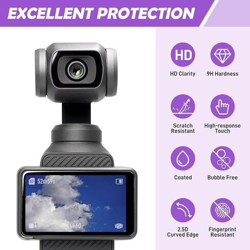 TERPINK 2+2 Pack Tempered Glass Screen Protector & Camera Protector Compatible with DJI Osmo Pocket 3 2023, 9H Tempered Glass, 2.5D Arc Edge, Ultra HD, Fingerprint Proof, Anti-Scratch in Kuwait