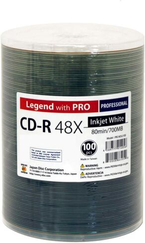مجموعة من 100 قطعة CD-R Legend مع PRO TY-JDC 48X 700MB 80Min (MID 97m24s01f) محور حبر أبيض قابل للطباعة in Kuwait