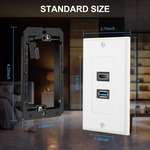 ZEXMTE HDMI وUSB 3.0 لوحة الحائط HDMI منفذ شاحن الحائط جبل مقبس لوحة الوجه غطاء لوحة، منفذ USB وHDMI للشحن عالي السرعة، لوحة الحائط الوجه إدراج لوحة كابل جبل المقبس، أبيض in Kuwait