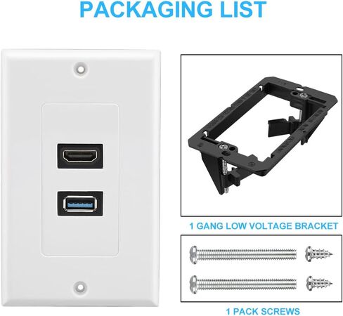 ZEXMTE HDMI وUSB 3.0 لوحة الحائط HDMI منفذ شاحن الحائط جبل مقبس لوحة الوجه غطاء لوحة، منفذ USB وHDMI للشحن عالي السرعة، لوحة الحائط الوجه إدراج لوحة كابل جبل المقبس، أبيض in Kuwait