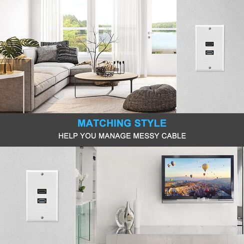 ZEXMTE HDMI وUSB 3.0 لوحة الحائط HDMI منفذ شاحن الحائط جبل مقبس لوحة الوجه غطاء لوحة، منفذ USB وHDMI للشحن عالي السرعة، لوحة الحائط الوجه إدراج لوحة كابل جبل المقبس، أبيض in Kuwait