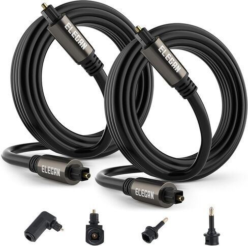 Elecan Optical Audio Cable 30 Ft Digital Audio Toslink Cable Cord-Fiber Optic-Gold Plated-Flexiable&Durable-for Home Theater,Sound Bar,PS4&Xbox-with 4 Right Angled and Mini Toslink Adapters+Ties in Kuwait