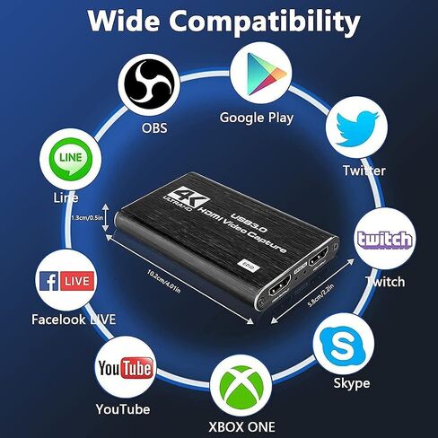 Capture Card, 4K HDMI Audio Video Capture Card, USB 3.0 Capture Adapter 1080P 60FPS Video Recorder Device for Game Recording, Works for Nintendo Switch, Streaming Live,Support X-Box/OBS/Camera/PC in Saudi Arabia
