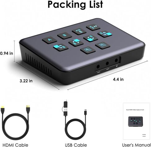 بطاقة التقاط صوت وفيديو HDMI مزدوجة 4K، USB3.0 1080P 60FPS للبث المباشر، بطاقة التقاط مع وصلة كاميرا حلقية الى نوع سي لتسجيل الفيديو والعاب الفيديو، باسثرو لاكس بوكس وبلاي ستيشن 5 وبلاي ستيشن 4 الخ in Kuwait