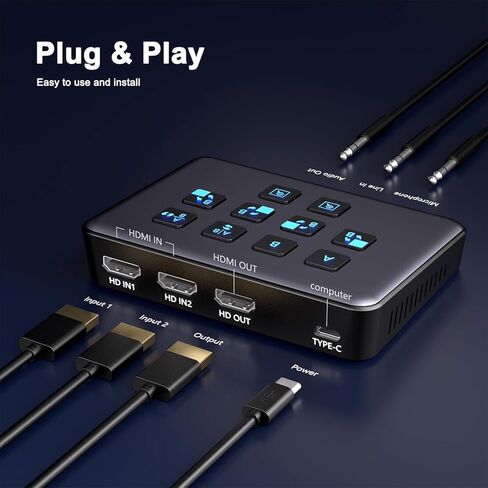 بطاقة التقاط صوت وفيديو HDMI مزدوجة 4K، USB3.0 1080P 60FPS للبث المباشر، بطاقة التقاط مع وصلة كاميرا حلقية الى نوع سي لتسجيل الفيديو والعاب الفيديو، باسثرو لاكس بوكس وبلاي ستيشن 5 وبلاي ستيشن 4 الخ in Kuwait