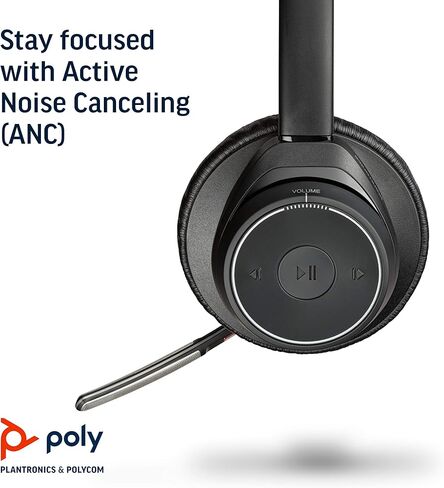 Plantronics - Voyager Focus UC مع حامل شحن (بولي) - سماعة رأس بلوتوث مزدوجة الأذن (ستيريو) مع ميكروفون بوم - متوافق مع USB-A PC/Mac - إلغاء الضوضاء النشط - يعمل مع الفرق (معتمد)، تكبير والمزيد in Saudi Arabia