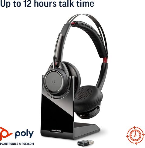 Plantronics - Voyager Focus UC مع حامل شحن (بولي) - سماعة رأس بلوتوث مزدوجة الأذن (ستيريو) مع ميكروفون بوم - متوافق مع USB-A PC/Mac - إلغاء الضوضاء النشط - يعمل مع الفرق (معتمد)، تكبير والمزيد in Saudi Arabia