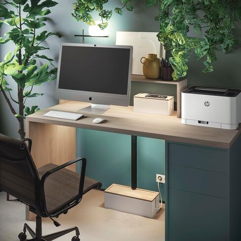 NATURE SUPPLIES Set of 2, Wood Cable Management Boxes, Large and Medium Cord Organizer to Hide Wires and Power Strips for TV, Desk, Computer, Router, Cable Storage and Home Office Organization, White in Kuwait