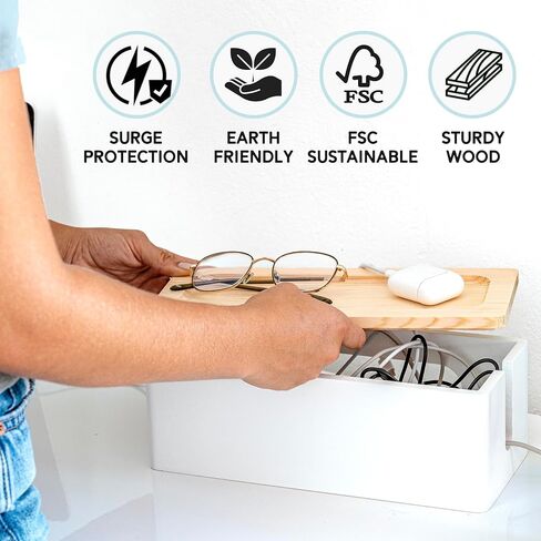 NATURE SUPPLIES Set of 2, Wood Cable Management Boxes, Large and Medium Cord Organizer to Hide Wires and Power Strips for TV, Desk, Computer, Router, Cable Storage and Home Office Organization, White in Kuwait