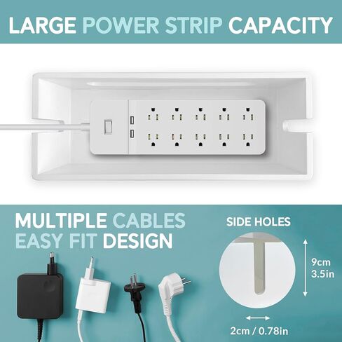 NATURE SUPPLIES Set of 2, Wood Cable Management Boxes, Large and Medium Cord Organizer to Hide Wires and Power Strips for TV, Desk, Computer, Router, Cable Storage and Home Office Organization, White in Kuwait