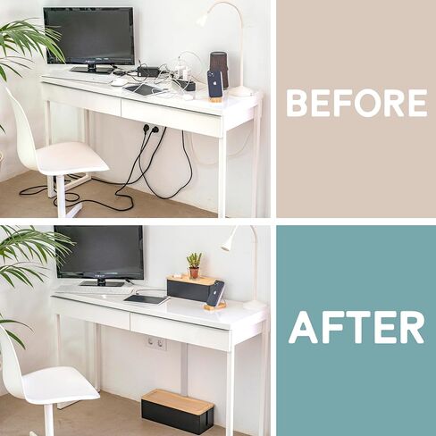 NATURE SUPPLIES Set of 2, Wood Cable Management Boxes, Large and Medium Cord Organizer to Hide Wires and Power Strips for TV, Desk, Computer, Router, Cable Storage and Home Office Organization, White in Kuwait