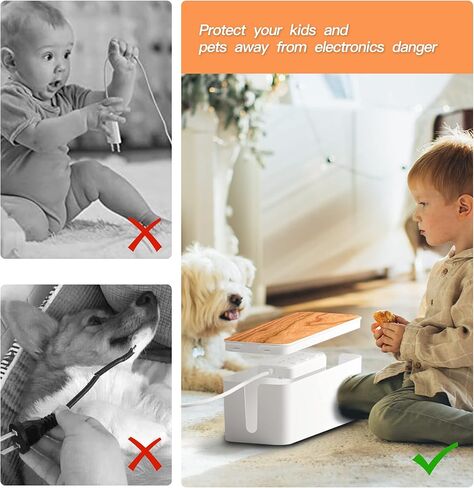 Cable Management Box 3 Pack with 16 Cable Clips Set-Large & Medium & Small Wooden Style Cable Organizer Box to Hide Wires&Power Strips | Cord Organizer Box | Cable Organizer for Home & Office [White] in Kuwait