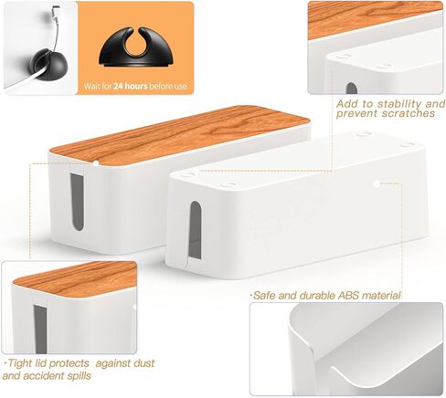 Cable Management Box 3 Pack with 16 Cable Clips Set-Large & Medium & Small Wooden Style Cable Organizer Box to Hide Wires&Power Strips | Cord Organizer Box | Cable Organizer for Home & Office [White] in Kuwait