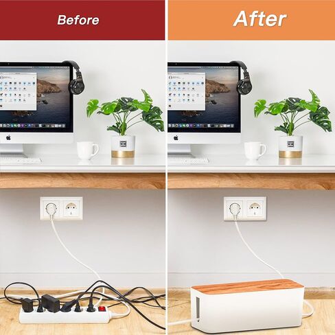 Cable Management Box 3 Pack with 16 Cable Clips Set-Large & Medium & Small Wooden Style Cable Organizer Box to Hide Wires&Power Strips | Cord Organizer Box | Cable Organizer for Home & Office [White] in Kuwait