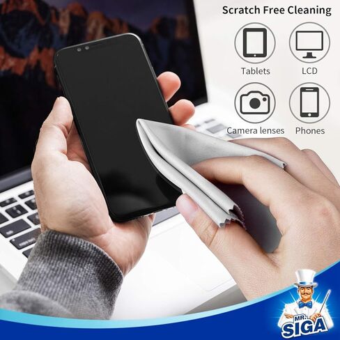 أقمشة تنظيف فاخرة من الألياف الدقيقة من MR.SIGA للعدسات والنظارات والشاشات والأجهزة اللوحية والنظارات، 12 عبوة، 6 × 7 بوصات (15 × 18 سم)، أزرق داكن/رمادي in Kuwait