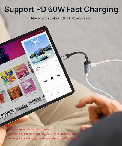 JSAUX USB C Headphone Adapter and Charger, 2-in-1 3.5mm Audio, PD 60W Fast | 2-in-1 AUX Mic Jack with PD 60W Fast Charging, for Earphones, iPhone 16 15 Pro Max, Galaxy S24 S23 S22 S21, iPad Pro in Kuwait