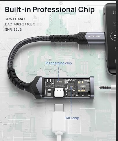 JSAUX USB C Headphone Adapter and Charger, 2-in-1 3.5mm Audio, PD 60W Fast | 2-in-1 AUX Mic Jack with PD 60W Fast Charging, for Earphones, iPhone 16 15 Pro Max, Galaxy S24 S23 S22 S21, iPad Pro in Kuwait