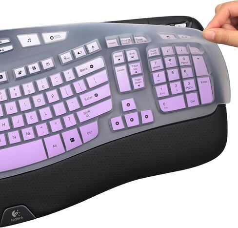 Keyboard Cover for Logitech K350 MK570 MK550 Wireless Wave Keyboard, Logitech MK570 MK550 Ergonomic Wave Keyboard, Ultra Thin Silicone Keyboard Skin, K350 K570 K550 Protective Accessories -Black in Kuwait