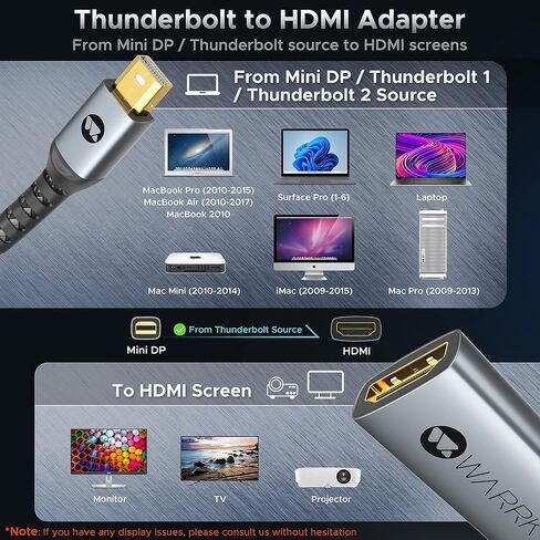 Warrky 4K Mini DisplayPort to HDMI Adapter, [UHD, Gold-Plated Plug, Aluminum Case, Super Slim] Thunderbolt to HDMI Converter Compatible for MacBook Air/Pro, Surface Pro/Dock, Monitor/Projector in Kuwait