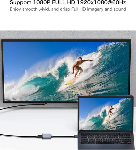 محول NOBVEQ USB إلى HDMI، USB 3.0/2.0 إلى HDMI لشاشات متعددة 1080P متوافق مع نظام التشغيل Windows XP/7/8/10/11، رمادي in Kuwait