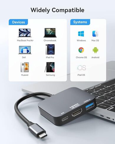vilcome USB C to HDMI Adapter【4K@60HZ】, Type-C to HDMI Adapter Multiport with USB Type C PD & USB 3.0 Port, HDMI to USB C Adapter for MacBook Pro/Air, Ipad Pro/Air, Dell XPS 13/15, Android Samsung in Kuwait