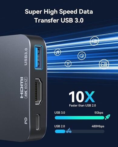 vilcome USB C to HDMI Adapter【4K@60HZ】, Type-C to HDMI Adapter Multiport with USB Type C PD & USB 3.0 Port, HDMI to USB C Adapter for MacBook Pro/Air, Ipad Pro/Air, Dell XPS 13/15, Android Samsung in Kuwait