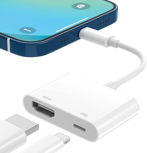 [معتمد من Apple MFi] محول Lightning إلى HDMI لأجهزة iPhone إلى TV، كابل صوت AV رقمي 1080P، موصل شاشة مزامنة مع منفذ شحن، التوصيل والتشغيل متوافق مع iPhone/TV/جهاز العرض/الشاشة in Kuwait