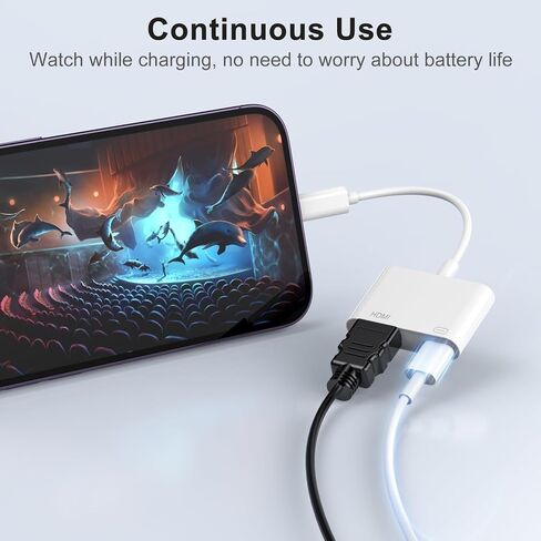 [معتمد من Apple MFi] محول Lightning إلى HDMI لأجهزة iPhone إلى TV، كابل صوت AV رقمي 1080P، موصل شاشة مزامنة مع منفذ شحن، التوصيل والتشغيل متوافق مع iPhone/TV/جهاز العرض/الشاشة in Kuwait