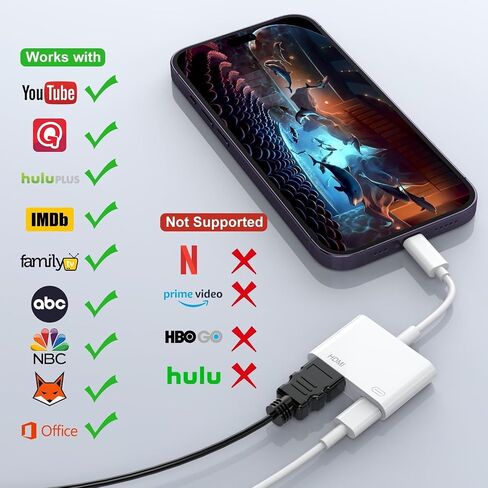 [معتمد من Apple MFi] محول Lightning إلى HDMI لأجهزة iPhone إلى TV، كابل صوت AV رقمي 1080P، موصل شاشة مزامنة مع منفذ شحن، التوصيل والتشغيل متوافق مع iPhone/TV/جهاز العرض/الشاشة in Kuwait