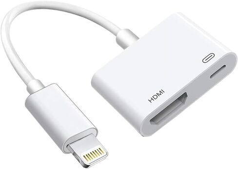 [معتمد من Apple MFi] محول Lightning إلى HDMI لأجهزة iPhone إلى TV، كابل صوت AV رقمي 1080P، موصل شاشة مزامنة مع منفذ شحن، التوصيل والتشغيل متوافق مع iPhone/TV/جهاز العرض/الشاشة in Kuwait