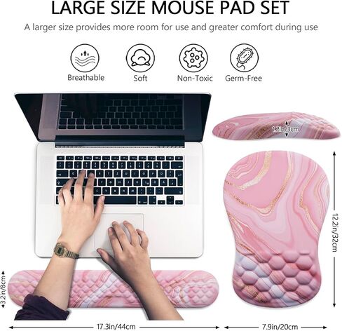 Ergonomic Mouse Pad with Wrist Support and Keyboard Wrist Rest Set | Memory Foam Wrist Cushion, Non-Slip PU Base, Massage Design, Relieves Wrist Pressure for Work, Gaming & Office Use in Kuwait