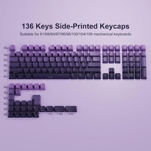 XVX PBT Keycaps - Side Print Keycaps 60 65 75 100 Percent, Double Shot Shine Through Custom Key caps, Black 136 Keys Set, OEM Profile, Minimalist Style Phantom for Cherry Gateron MX Switche Keyboard in Saudi Arabia