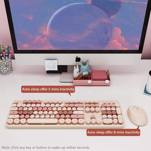 Wireless Keyboard Mouse Combo, 104 Keys Cute White Keyboard with Number Pad & Mouse for Windows, Computer, PC, Notebook, Laptop (White) in Saudi Arabia