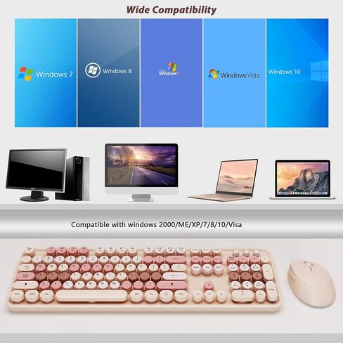 Wireless Keyboard Mouse Combo, 104 Keys Cute White Keyboard with Number Pad & Mouse for Windows, Computer, PC, Notebook, Laptop (White) in Saudi Arabia